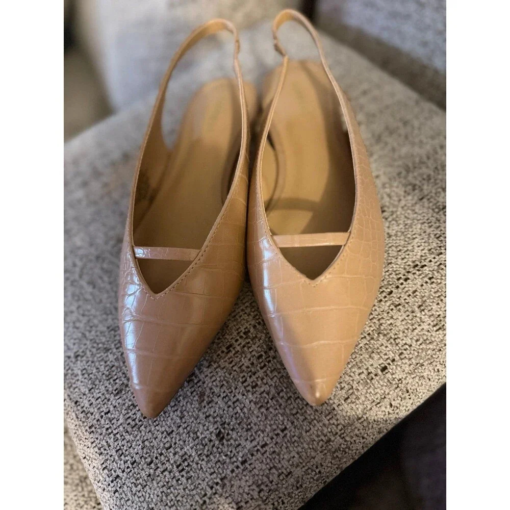 Express Crocodile  Vintage style Embossed Pointed Toe Slingback Flats Size 7